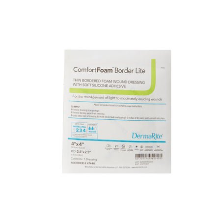 Thin Foam Dressing ComfortFoam™ Border Lite 4 X 4 Inch With Border Waterproof Backing Silicone Adhesive Square Sterile