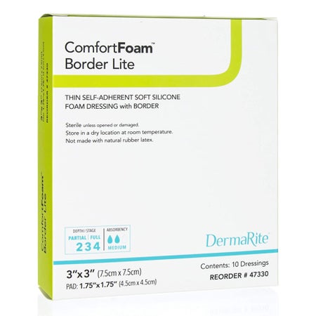 Thin Foam Dressing ComfortFoam™ Border Lite 3 X 3 Inch With Border Waterproof Backing Silicone Adhesive Square Sterile
