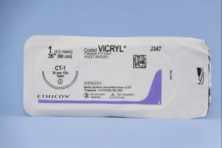 Absorbable Suture with Needle Coated Vicryl™ Polyglactin 910 CT-1 1/2 Circle Taper Point Needle Size 1 Braided