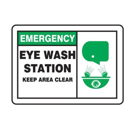 Wall Sign First Aid Sign Lab Safety Supply® Emergency Eye Wash Station w/Symbol