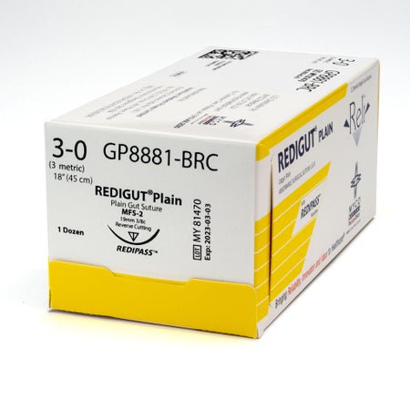 Absorbable Suture with Needle Reli® Plain Gut MFS-2 3/8 Circle Reverse Cutting Needle Size 3-0 Monofilament