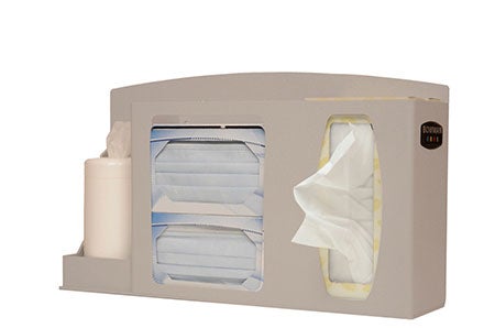 Hygiene Dispensing Station BOWMAN® Floor Stand Quartz Beige 18.00 X 18.00 X 58.36 Inch ABS Plastic / Cold Rolled Steel / PETG Plastic