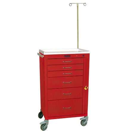 Emergency Cart Mini24 20-1/2 X 30-1/2 X 66-1/55 Inch, Height Includes IV Pole - Extends to 84-3/4 Inch Height (3)-3 Inch, (2)-6 Inch, (1)-9 Inch Drawer Configuration, 16.75 X 18.5 Inch Internal Drawer
