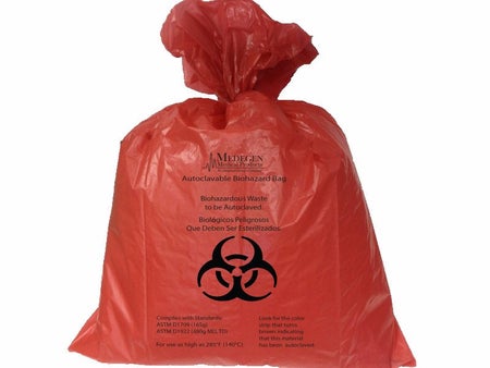 Autoclavable Biohazard Waste Bag Biohazard Symbol / Autoclavable Biohazard Bag 13 to 16 gal. Red 25 X 35 Inch