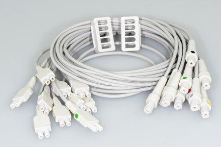 Lead Wire Set 4mm dia. X 4 Foot, Gray, TPU Jacket, 10-Leads, Adult/Pediatric Use, Twin Pin, Straight, Individual-Leads Distal Connector, AHA Color Coded, Without Adapters Proximal Connector, Shielded For GE MAC Series 1100, 1200, 1200ST, 1600, 5000, 5000ST Stress System