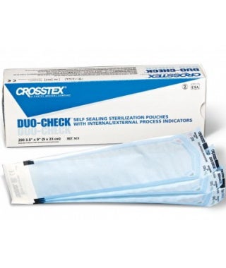 Sterilization Pouch Duo-Check® Ethylene Oxide (EO) Gas / Steam 7-1/2 X 13 Inch White / Blue Heat Seal Paper / Film