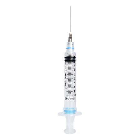Safety Hypodermic Syringe with Needle Sol-Care™ 10 mL 1-1/2 Inch 22 Gauge Retractable Safety Needle Regular Wall