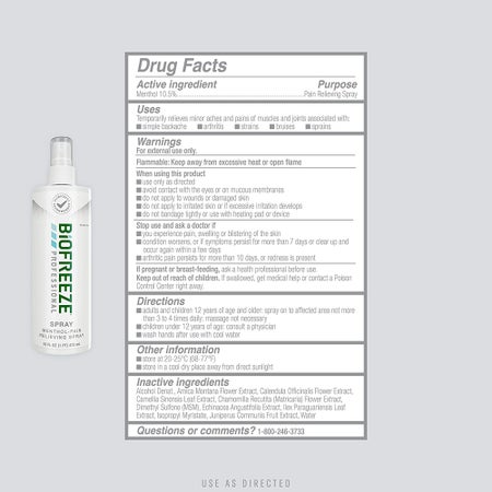 Topical Pain Relief Biofreeze® Professional 10.5% Strength Menthol Spray 16 oz.