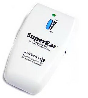 Headphone/Earbuds Rechargeable Amplifier SuperEar® 0.75 X 2 X 3.05 Inch, Black, 107 dB Max Output, High Impact ABS