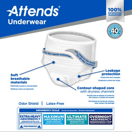 Absorbent Underwear Attends® Care Pull On with Tear Away Seams Adult X-Large Unisex Disposable Heavy Absorbency