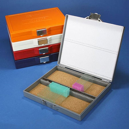 Slide Storage Box Globe® Scientific White ABS Plastic / Cork 100 Slide Capacity