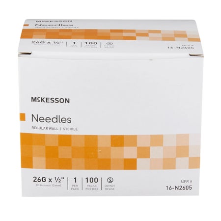 Hypodermic Needle McKesson 1/2 Inch Length 26 Gauge Regular Wall Without Safety