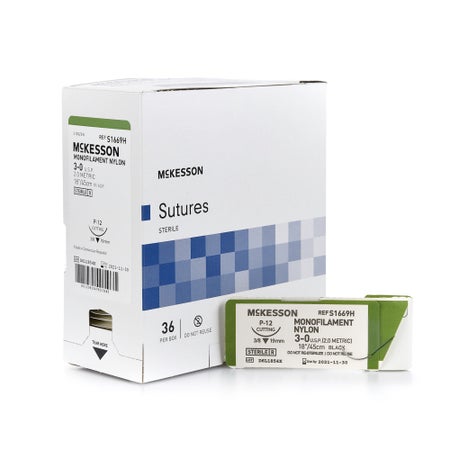 Nonabsorbable Suture with Needle McKesson Nylon P-12 3/8 Circle Precision Reverse Cutting Needle Size 3-0 Monofilament