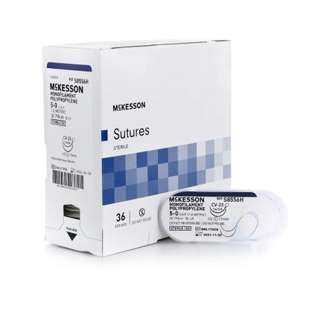 Nonabsorbable Suture with Needle McKesson Polypropylene CV-23 1/2 Circle Taper Point Needle Size 5-0 Monofilament