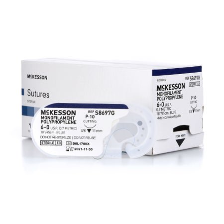 Nonabsorbable Suture with Needle McKesson Polypropylene P-10 3/8 Circle Precision Reverse Cutting Needle Size 6-0 Monofilament