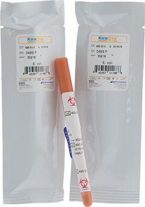 Quality Control Organism Kwik-Stik™ Duo-Pak™ Staphylococcus Aureus Subspecies Aureus, ATCC® 700699™ (MRSA Live Culture Positive Control) Lyophilized Pellet 2 Swabs Tryptic Soy Agar (Soybean Casein Digest Agar), Non-selective Sheep Blood Agar, Standard Methods Agar (Plate Count Agar) or Nutrient Agar