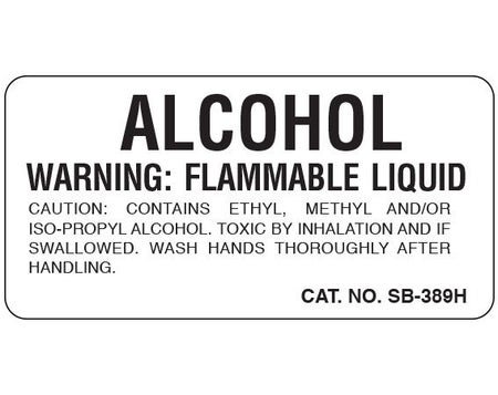 Pre-Printed Label Shamrock Caution Label White Paper ALCOHOL / WARNING: FLAMMABLE LIQUID/ CAUTION: CONTAINS ETHYL METHYL AND/OR … Black Safety and Instructional 1 X 2 Inch