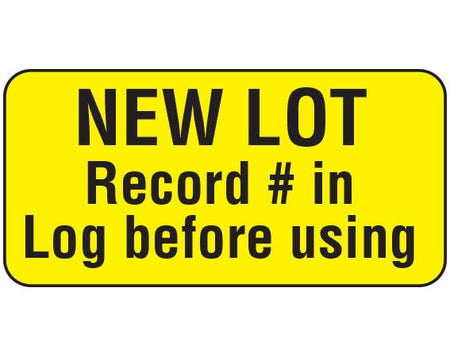 Pre-Printed Label Shamrock Auxiliary Label Yellow New Lot Safety and Instructional 3/4 X 1-1/2 Inch