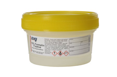 Prefilled Formalin Container Quickfix™ 125 mL Fill in 250 mL (8.5 oz.) Screw Cap Warning Label / Storage Instructions NonSterile
