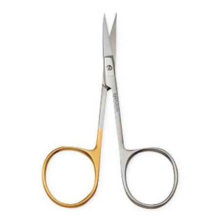 Iris Scissors Centurion® Lil' Tips® 4 Inch Length Floor / Office Grade Stainless Steel Sterile Finger Ring Handle Curved Sharp Tip / Sharp Tip