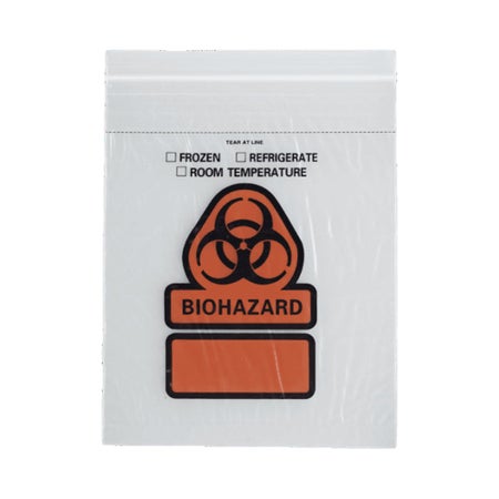 Specimen Transport Bag with Document Pouch 8 X 10 Inch Zip Closure Biohazard Symbol / Storage Instructions NonSterile