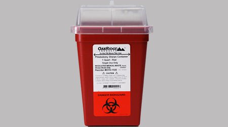 Sharps Container OakRidge™ Red Base 7-1/2 H X 4-1/2 W X 4-1/2 L Inch Vertical Entry 0.25 Gallon