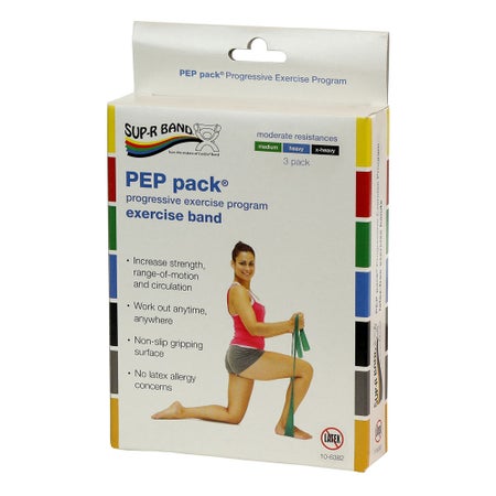 Exercise Resistance Band Set Sup-R Band® PEP Pack® Green / Blue / Black 5 Inch X 5 Foot Medium to X-Heavy Resistance