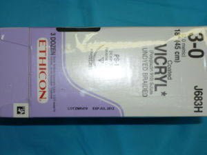 Absorbable Suture with Needle Coated Vicryl™ Polyglactin 910 PS-1 3/8 Circle Reverse Cutting Needle Size 3-0 Braided