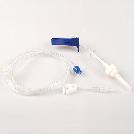 Primary IV Administration Set with Extension Set MedSource Gravity 2 Ports 10 Drops / mL Drip Rate Without Filter 83 Inch Tubing Solution