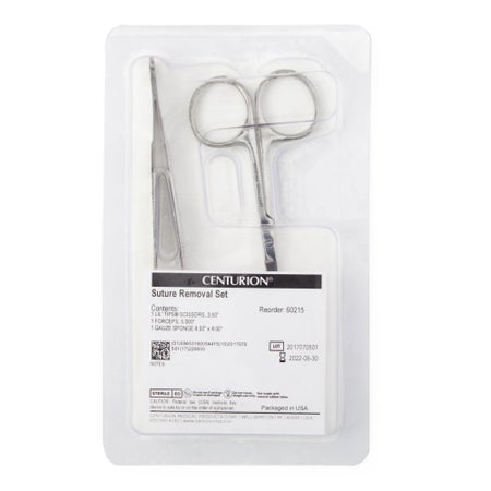 Suture Removal Kit Centurion® Scissor Style Handle Straight Jaw Type Sterile Single Use