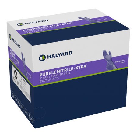 Exam Glove Purple Nitrile-Xtra™ Medium 50 Pairs per Box Sterile Pair Nitrile Extended Cuff Length Textured Fingertips Purple Chemo Tested