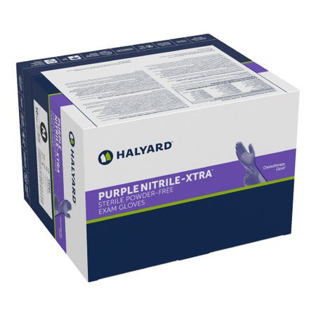 Exam Glove Purple Nitrile-Xtra™ Medium 50 Pairs per Box Sterile Pair Nitrile Extended Cuff Length Textured Fingertips Purple Chemo Tested