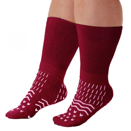 Risk Management Slipper Socks Confetti Treads® Unisex Adult 5X-Large All Around Tread Single Patient Use Red