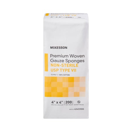 Gauze Sponge McKesson 4 X 4 Inch 12-Ply NonSterile 200 per Pack