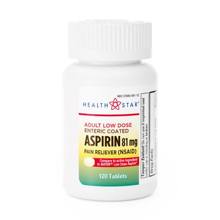 Pain Relief HEALTH STAR® 81 mg Strength Aspirin Tablet 120 per Bottle