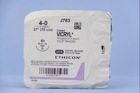 Absorbable Suture with Needle Coated Vicryl™ Polyglactin 910 SH 1/2 Circle Taper Point Needle Size 4-0 Braided