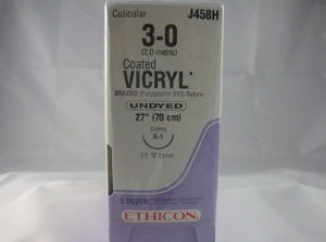 Absorbable Suture with Needle Coated Vicryl™ Polyglactin 910 X-1 1/2 Circle Reverse Cutting Needle Size 3-0 Braided