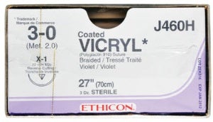 Absorbable Suture with Needle Coated Vicryl™ Polyglactin 910 X-1 1/2 Circle Reverse Cutting Needle Size 3-0 Braided