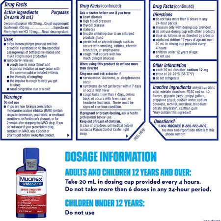 Cold and Cough Relief Mucinex® Fast-Max™ 20 mg - 400 mg - 10 mg / 5 mL Strength Liquid 6 oz.