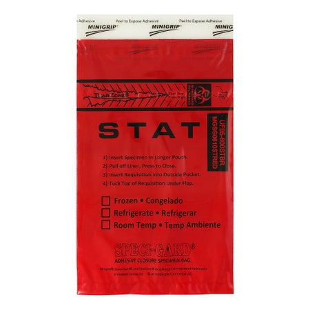 Specimen Transport Bag with Document Pouch Speci-Gard® 6 X 10 Inch Adhesive Closure Biohazard Symbol / Storage Instructions / Instructions for Use NonSterile
