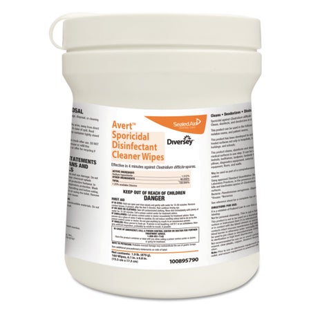 Surface Disinfectant Cleaner Diversey™ Avert™ Premoistened Manual Pull Wipe 160 Count Canister Chlorine Scent NonSterile