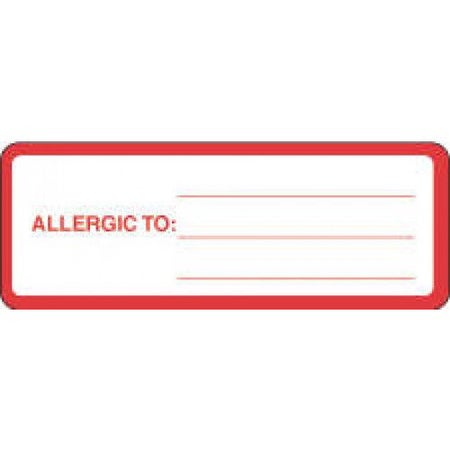 Pre-Printed Label Allergy Alert Red / White Paper ALLERGIC TO: _______ Red Alert Label 1-1/8 X 3 Inch