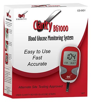 Blood Glucose Meter Clarity Diagnostic BG1000 5 Second Results Stores up to 300 Results No Coding Required
