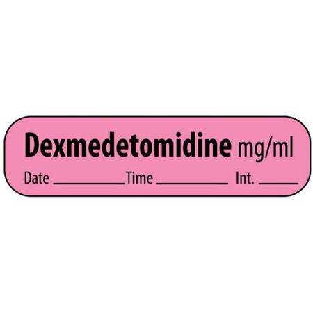 Drug Label MedVision® Anesthesia Label Dexmedetomidine mg/mL Date_Time_Int Fluorescent Pink 3/8 X 1-7/16 Inch
