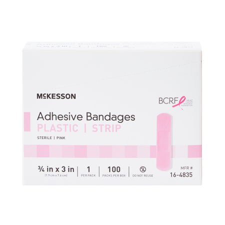 Adhesive Strip McKesson Plastic Pink 3/4 X 3 Inch Sterile