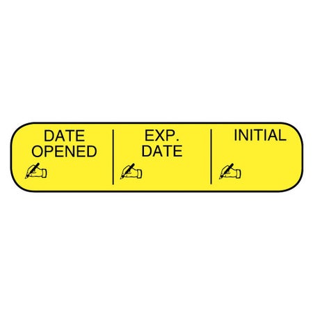Pre-Printed / Write On Label Apothecary Products® Auxiliary Label Yellow Paper DATE OPENED/EXP. DATE/INITIAL Black Quality Control Label 3/8 X 1-9/16 Inch