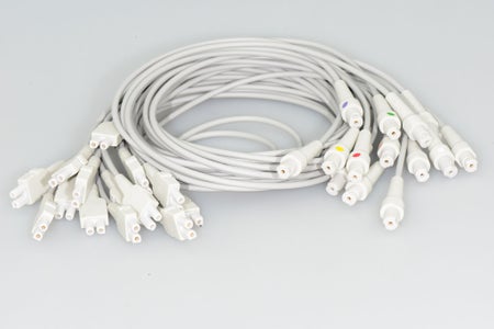 EKG Lead Wire 4mm dia. X 4 Foot, Gray, TPU Jacket, 14-Leads, Adult/Pediatric Use, Twin Pin, Straight, Individual-Leads Distal Connector, AHA Color Coded, Without Adapters Proximal Connector, Shielded For GE MAC Series 5000, 5000ST Stress System