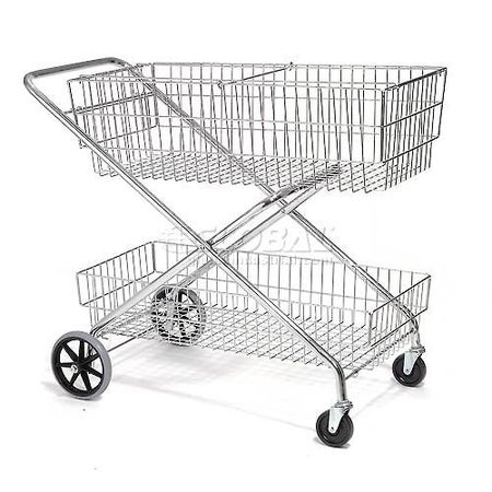 Wire Utility Basket Mail Cart Powder Coated Steel Frame 22 X 35 X 44 Inch Chrome 11 X 16 X 36 Inch Upper Basket, 7 X 15-3/4 X 35 Inch Lower Basket