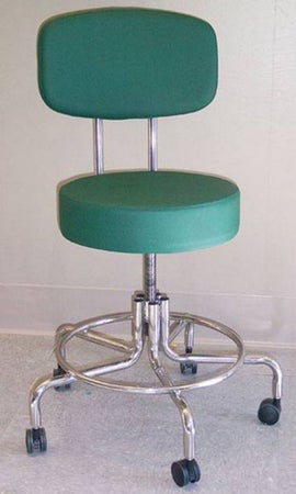MRI Non-Magnetic Stool With Backrest Fixed Height 5 Casters Green