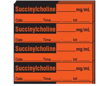 Drug Label Shamrock Syringe Label Succinylcholine mg/mL Date_Time_Int_ Fluorescent Red 1/2 X 1 Inch